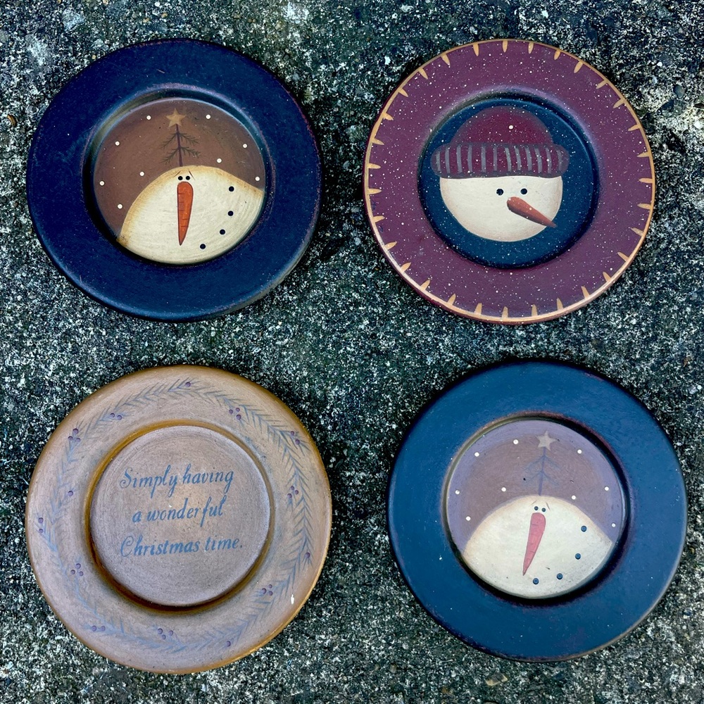 4 Barbara Lloyd Snowman Plate Platter Primitive Hanging Decor Winter